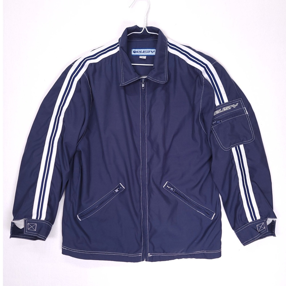 Vintage Rusty Mens Navy Blue Full Zip Track Jacket White Racing Stripes Size M‎